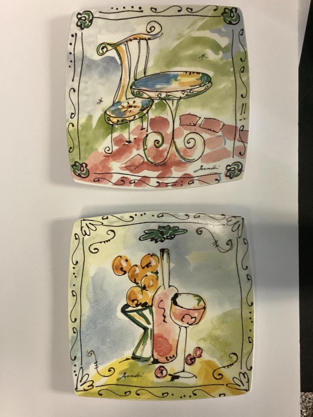 Hand-Painted Ceramic Serveware Plate Set in Multicolor 8.5” D